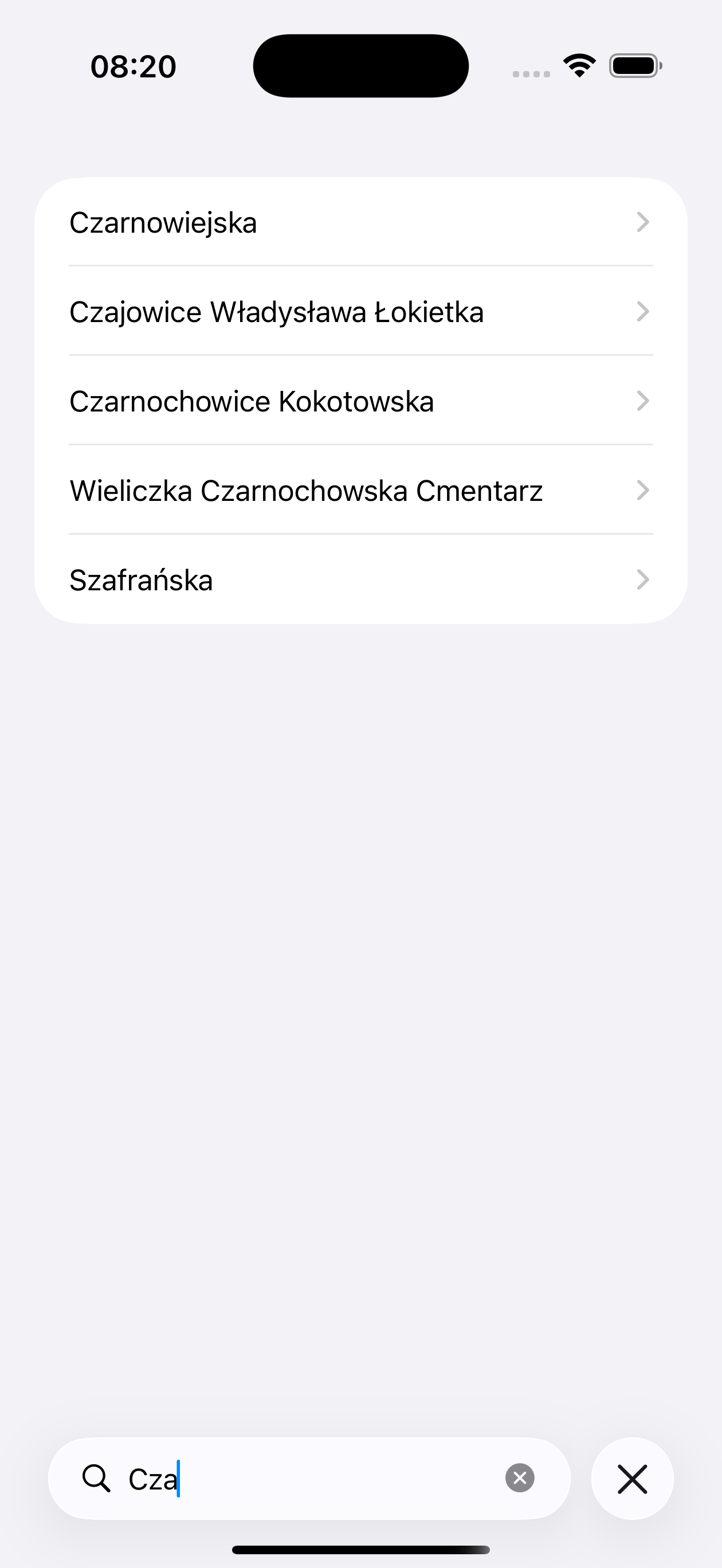Wyszukiwanie przystanków na iPhone